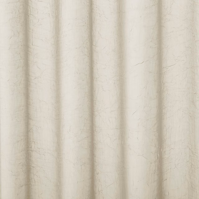 Pale oyster cream textured plain fabric with soft vertical folds