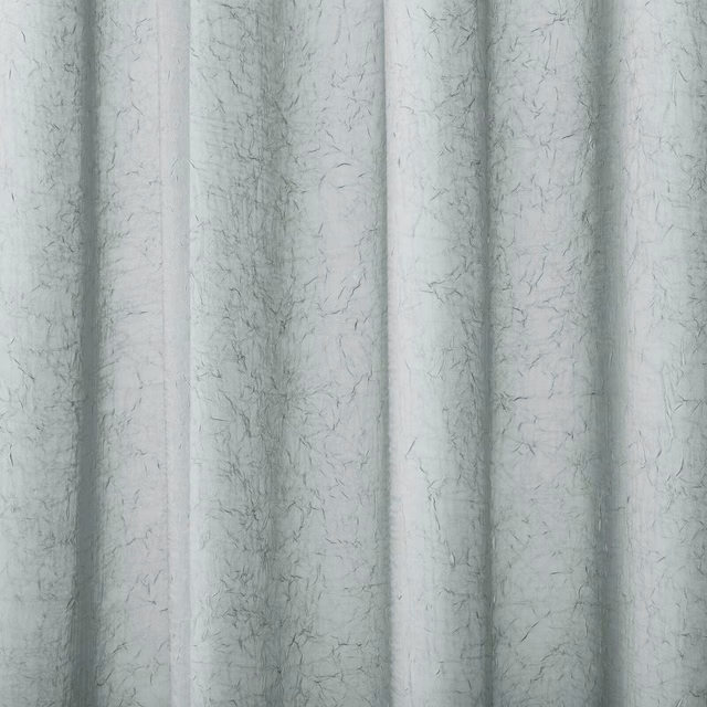 Pale misty grey plain curtain fabric with fine slubbed texture and soft vertical folds