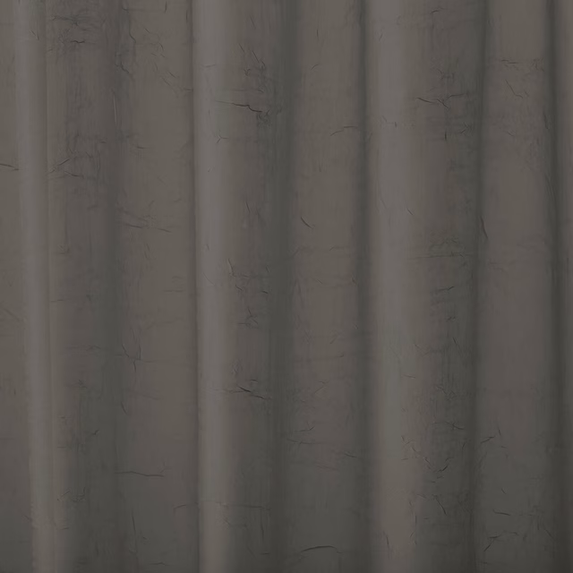 Smoky grey plain curtain fabric with soft crinkled texture and vertical folds