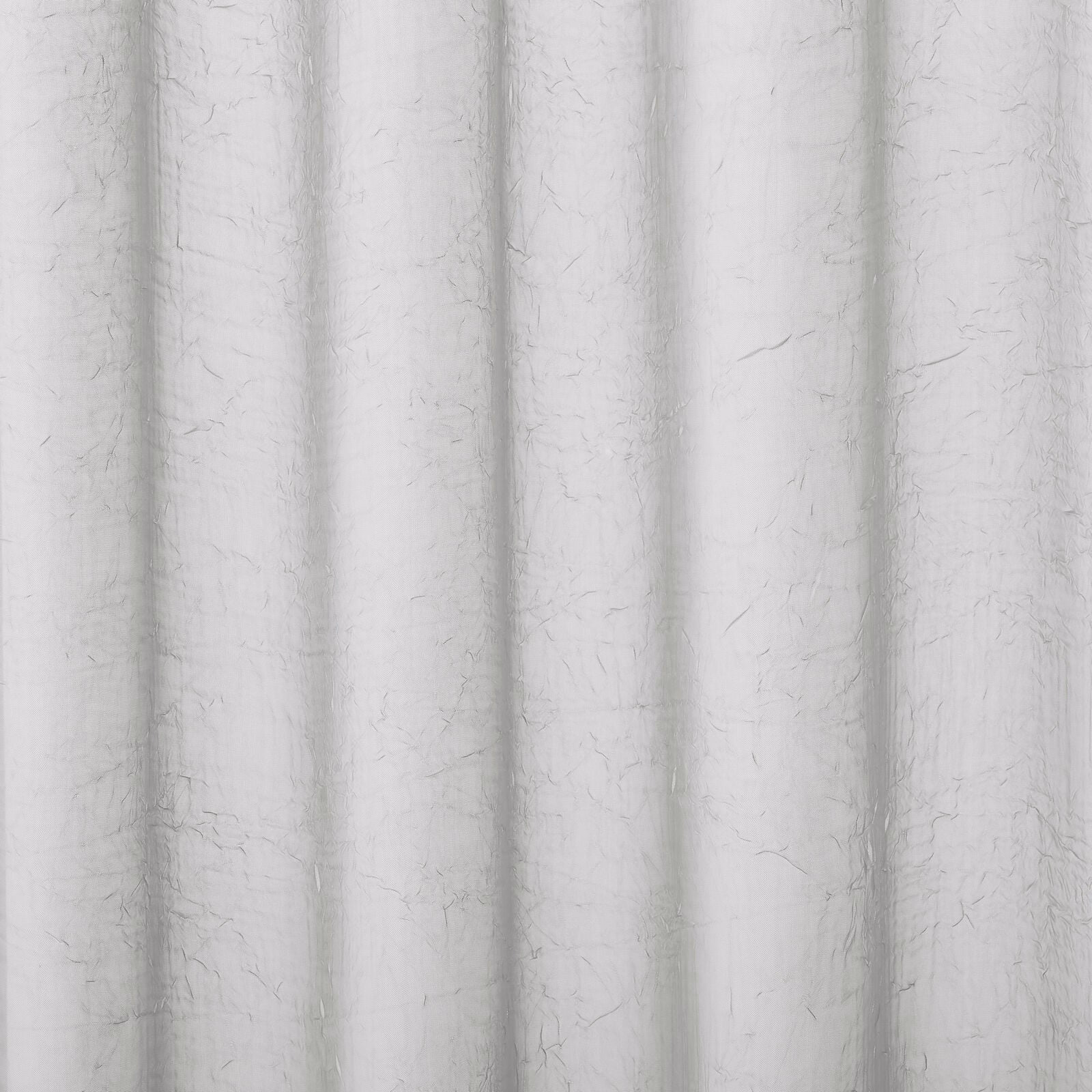 Pale icy white plain fabric swatch with subtle crinkled texture and soft vertical folds