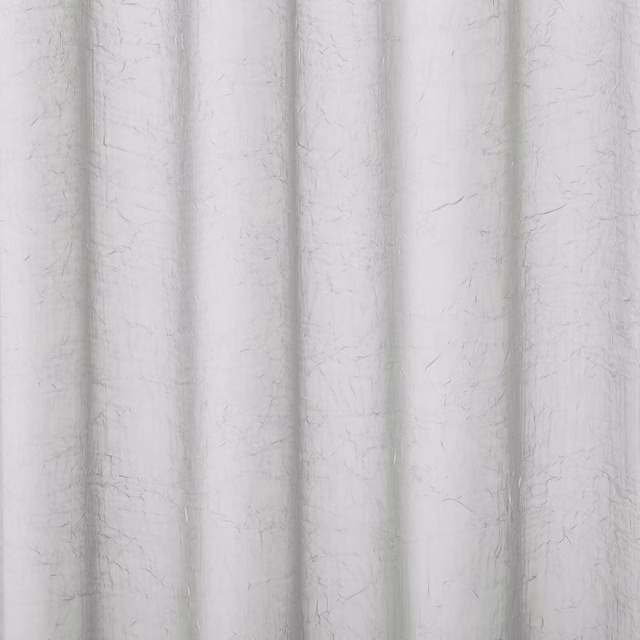 Pale icy white plain fabric swatch with subtle crinkled texture and soft vertical folds