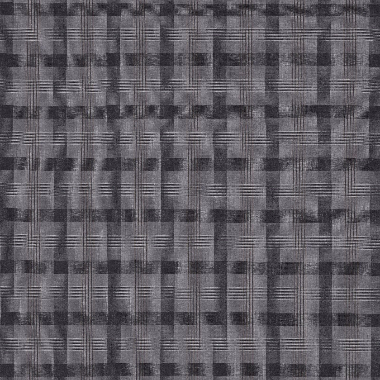 Grey checked woven fabric with charcoal and silver pinstripes