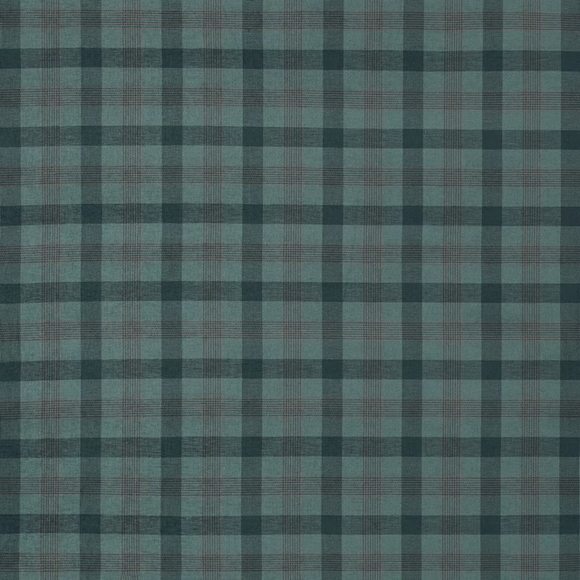 Muted teal checked upholstery fabric with fine red-brown cross lines