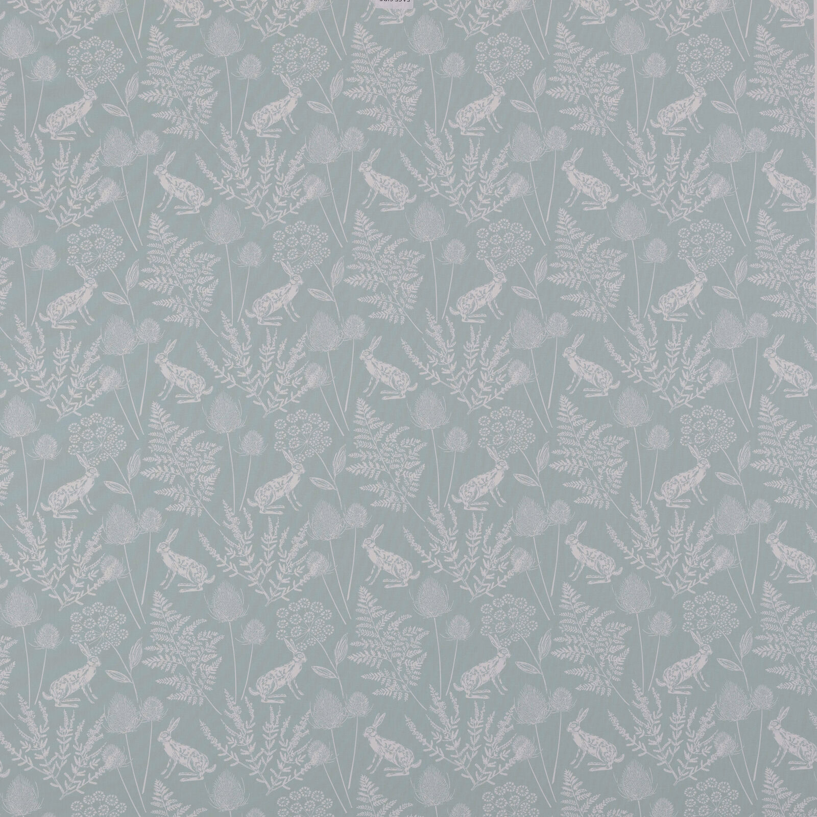 Seafoam blue cotton fabric with white birds and botanical motif