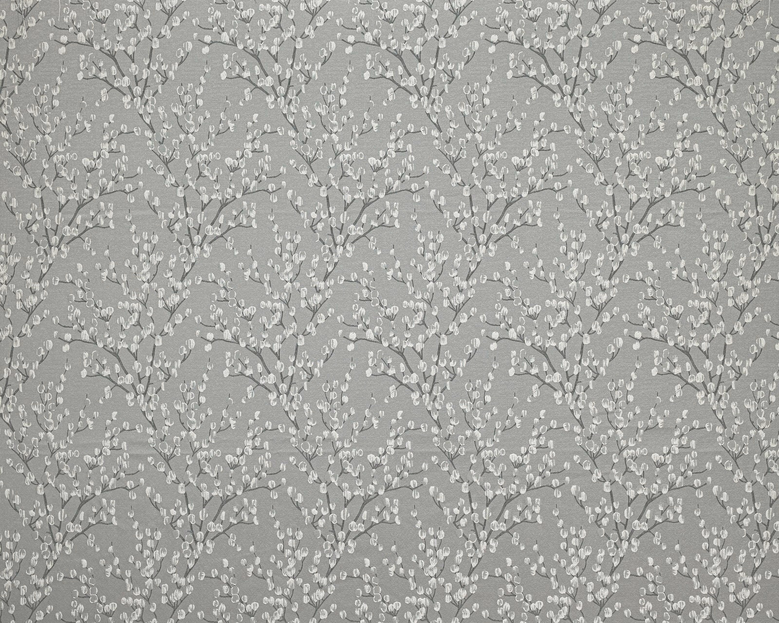 Pale botanical leaf trail on a soft dove-grey fabric ground