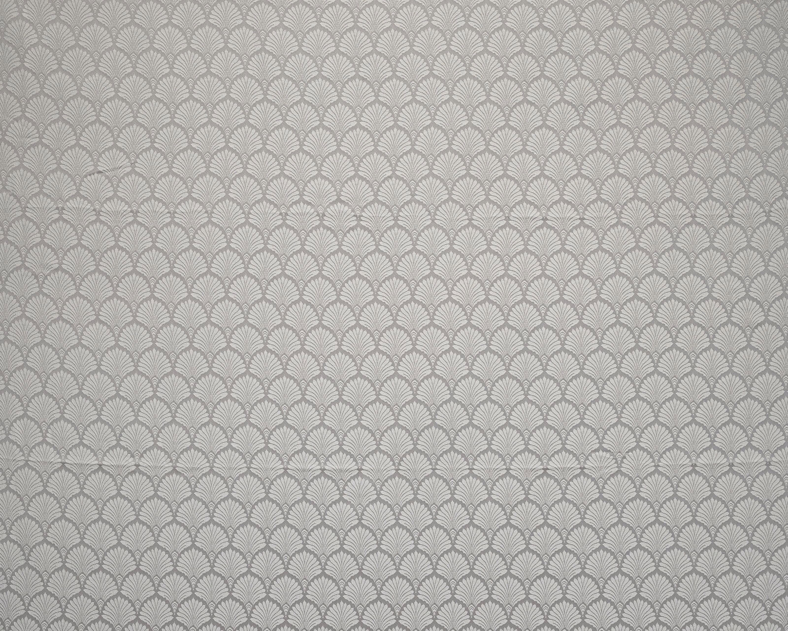 Soft dove grey fabric with small repeating scallop fan motif