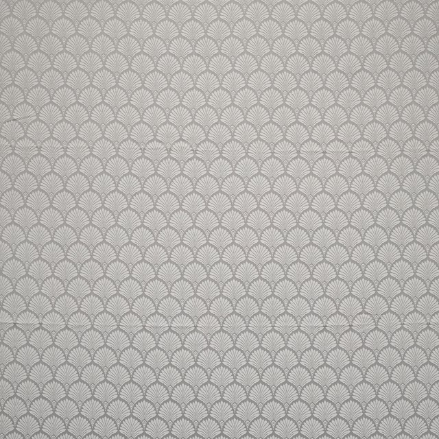 Soft dove grey fabric with small repeating scallop fan motif