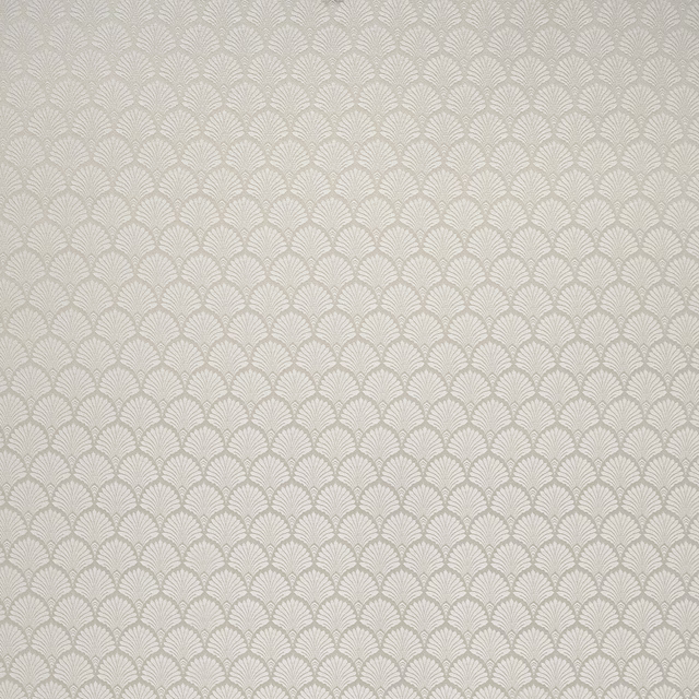 Oyster cream fabric with small repeating fan motif and subtle woven texture