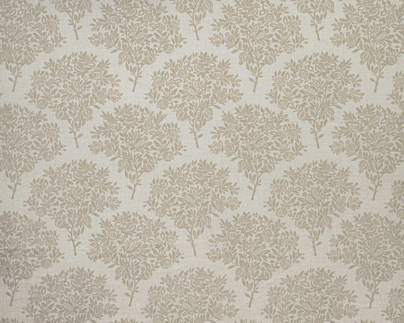 Soft beige botanical floral repeat on a pale ground, with tree-like clusters