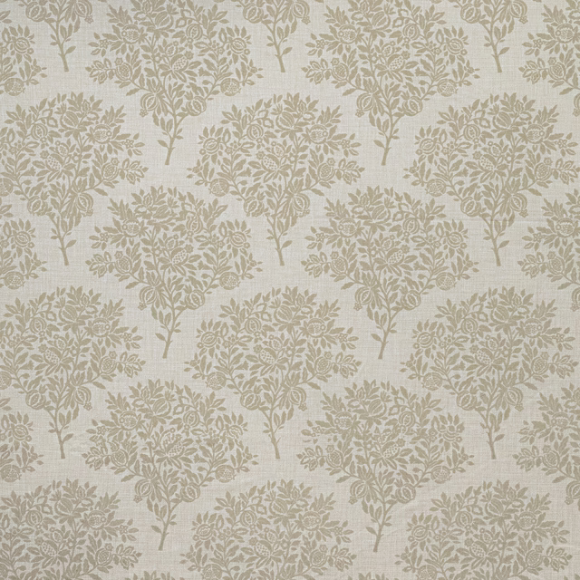 Soft beige botanical floral repeat on a pale ground, with tree-like clusters