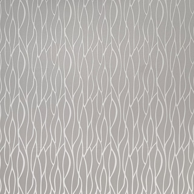 Soft dove grey curtain fabric with slim white abstract wavy lines