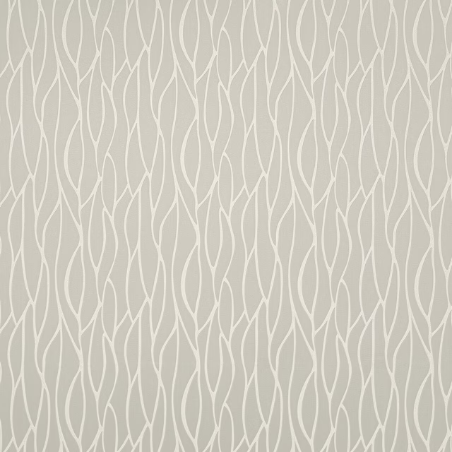 Pale oyster grey geometric fabric with flowing ivory wavy lines