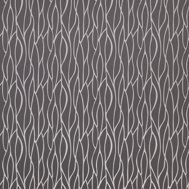 Grey fabric swatch with looping thistle-toned abstract line pattern