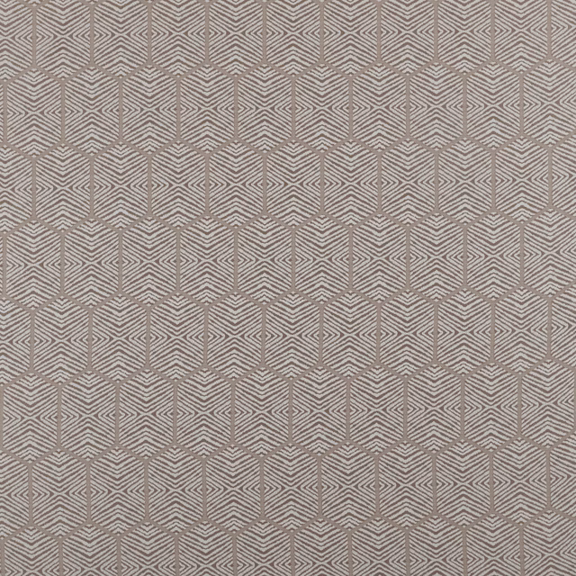 Champagne taupe geometric fabric with hexagonal chevron weave pattern