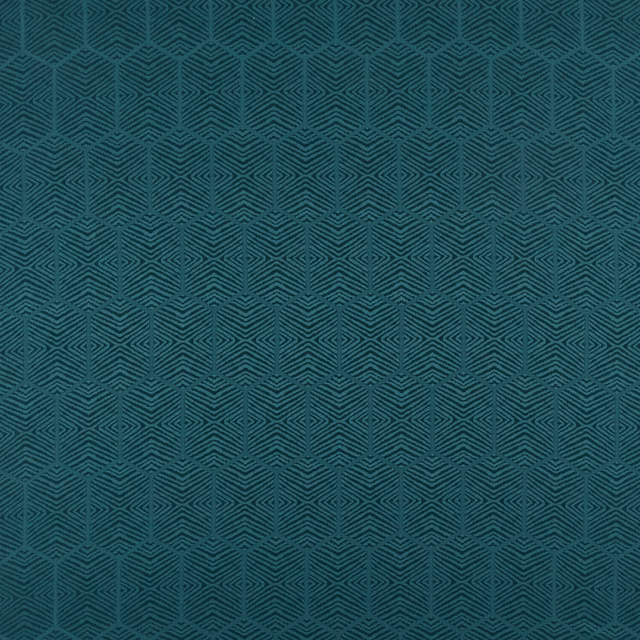 Deep teal geometric woven fabric with repeating hexagon motif