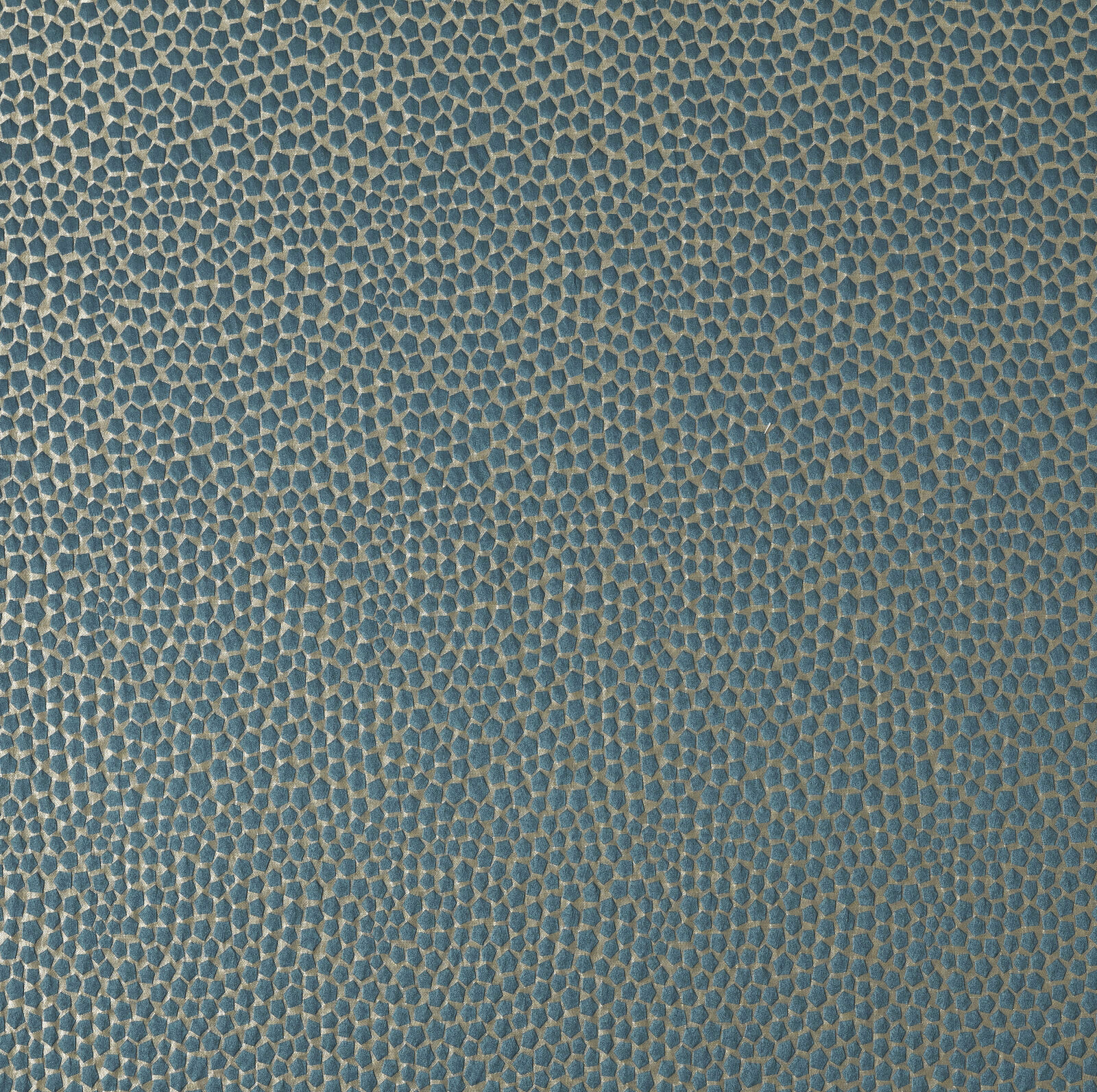 Textured peacock blue woven fabric with small tessellated pebble-like pattern