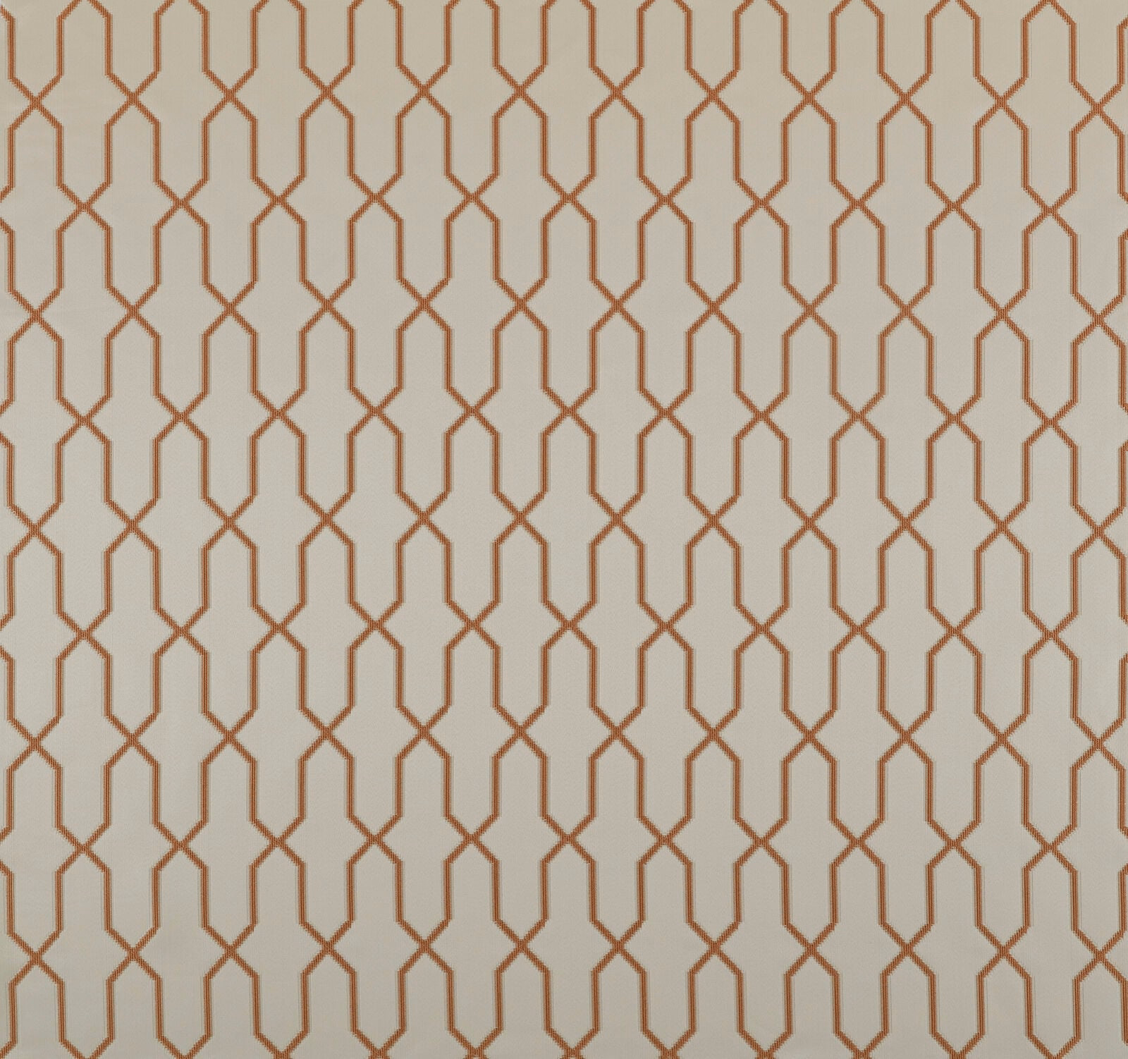 Ivory fabric swatch with a repeating copper geometric chain-line pattern