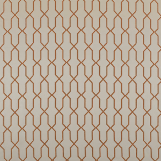 Ivory fabric swatch with a repeating copper geometric chain-line pattern
