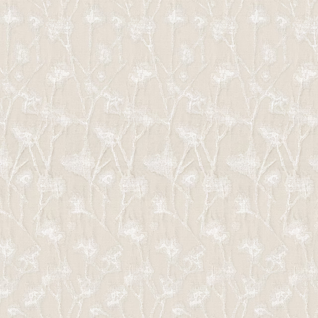 Porcelain cream botanical patterned drapery fabric with soft tonal sheen