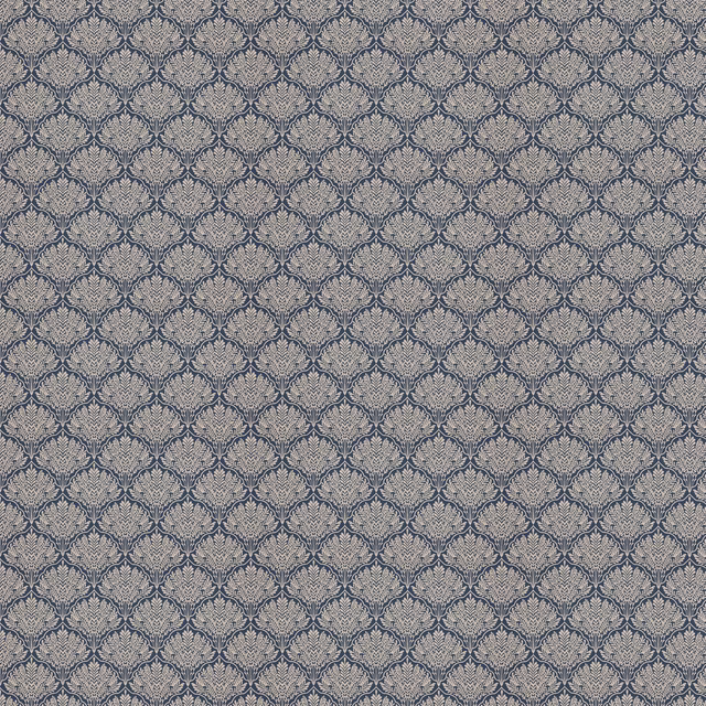 Repeating pale damask motif on a deep ink-blue woven fabric
