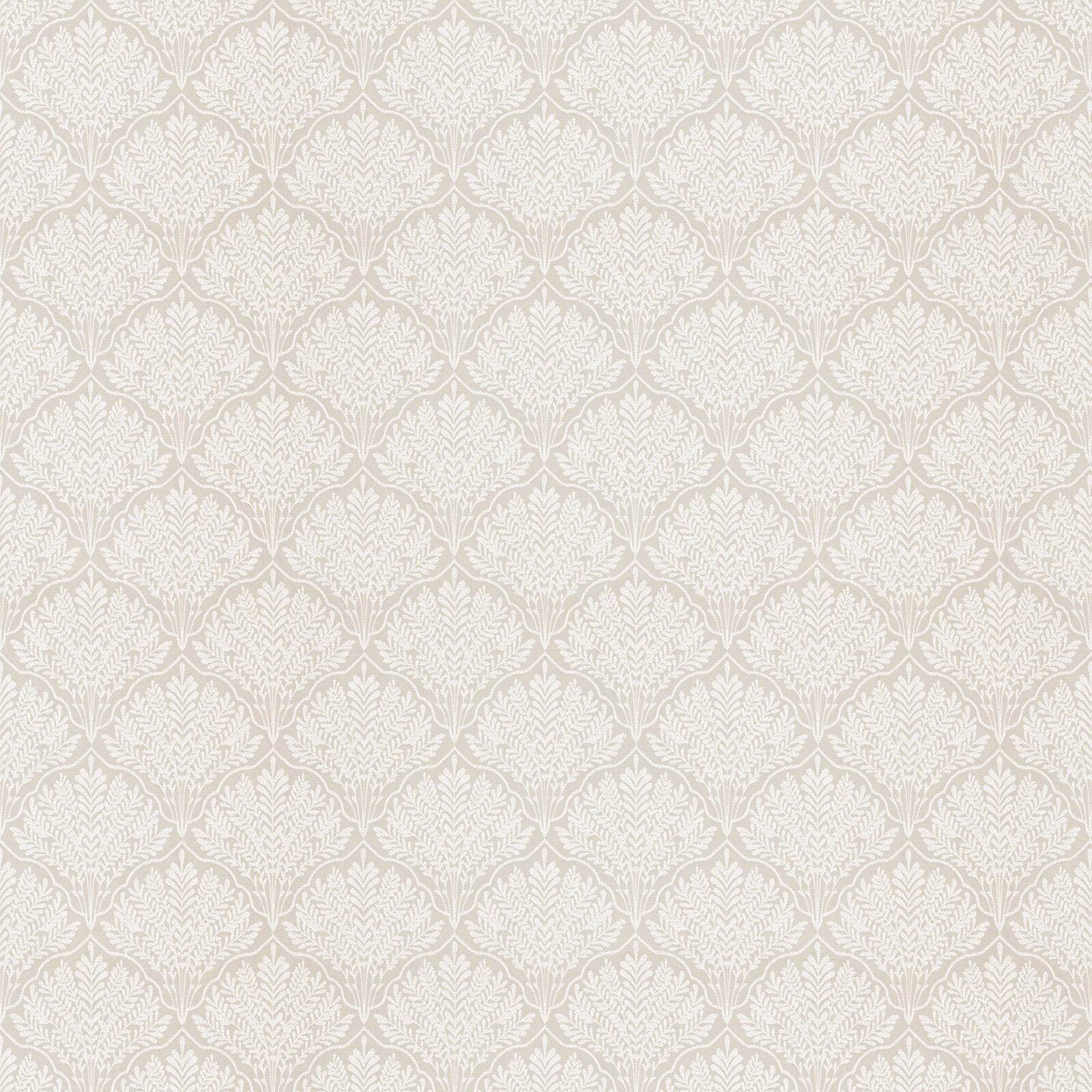 Pale porcelain cream fabric with a small repeating leaf lattice pattern