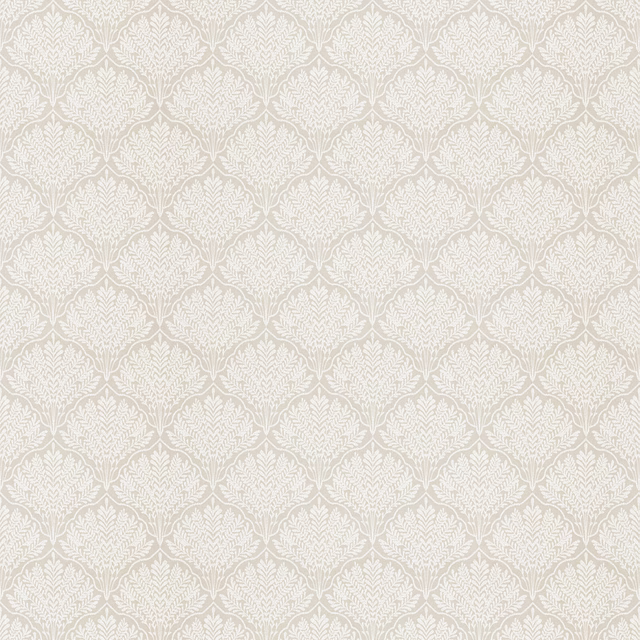 Pale porcelain cream fabric with a small repeating leaf lattice pattern