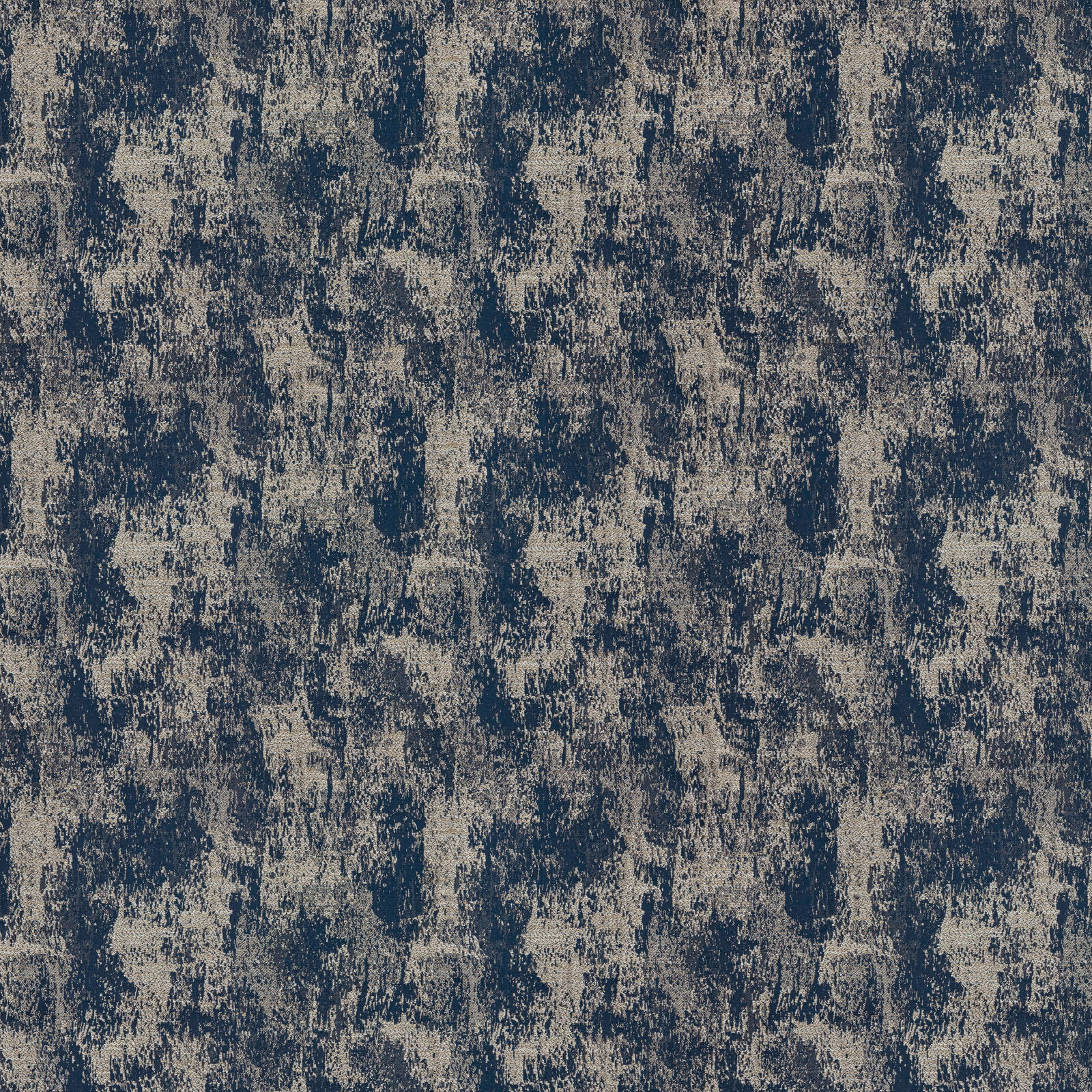 Abstract ink-blue and beige textured fabric swatch with distressed repeat pattern