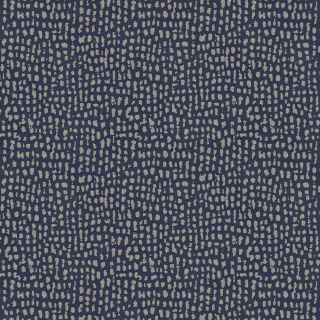 Blue fabric swatch with small beige abstract dots and a matte woven texture