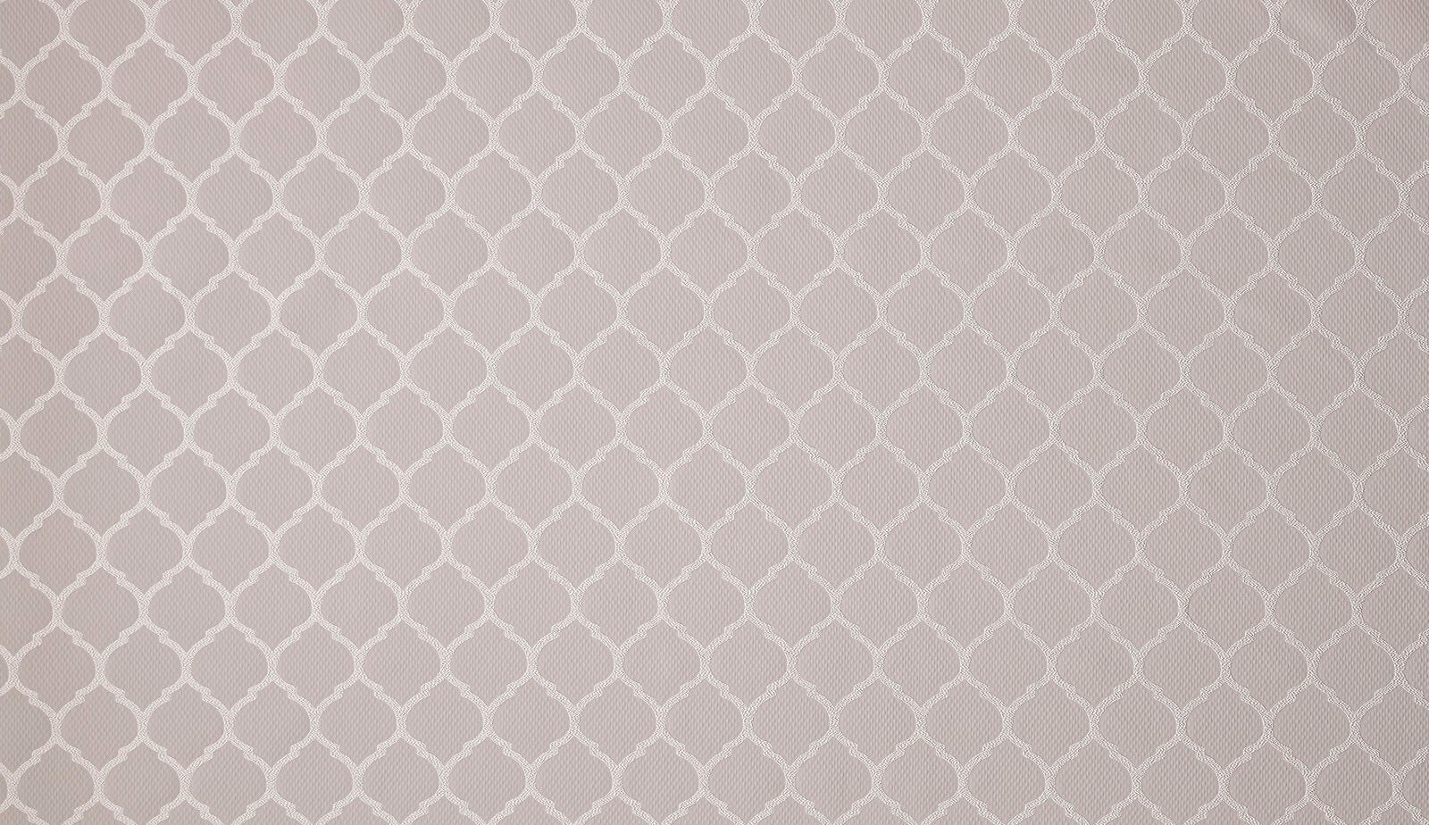 Pale oyster beige woven fabric with a small repeating lattice pattern