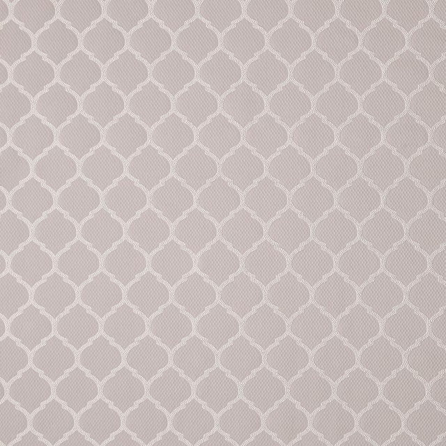 Pale oyster beige woven fabric with a small repeating lattice pattern