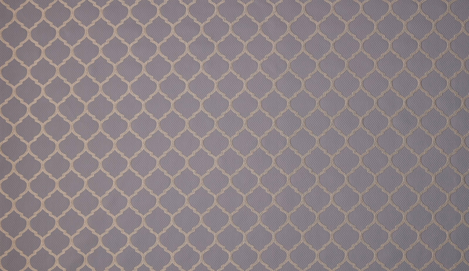 Pewter grey fabric with small gold linked lattice weave