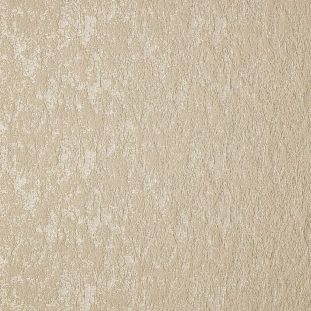 Soft warm gold textured botanical fabric swatch with pale cream patterning