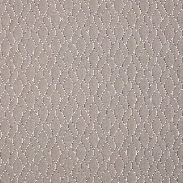 Close-up of warm taupe small-scale damask woven fabric with subtle raised pattern