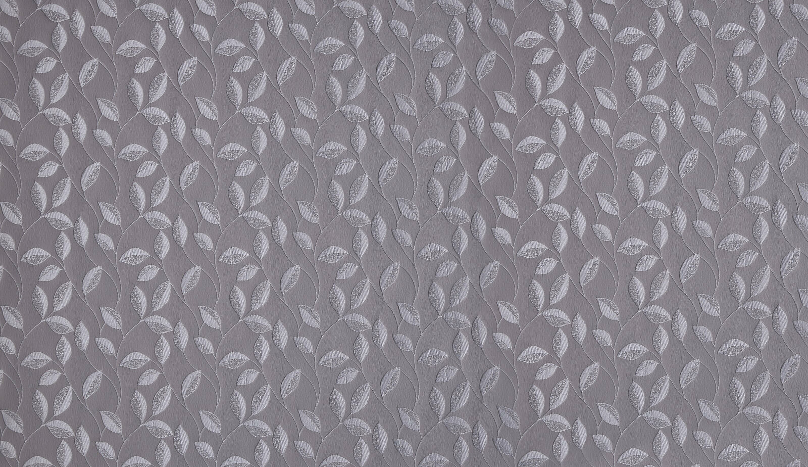 Graphite grey botanical fabric with small leaf motif and subtle sheen
