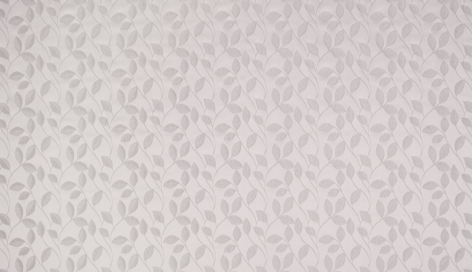 Pale platinum grey leaf trail fabric with a small botanical repeat