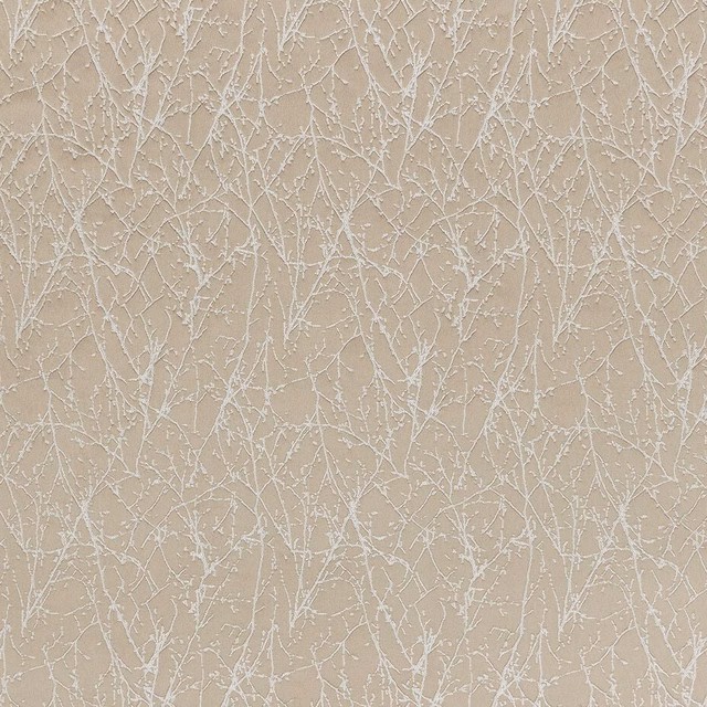 Warm taupe textured fabric with fine pale branch-like pattern