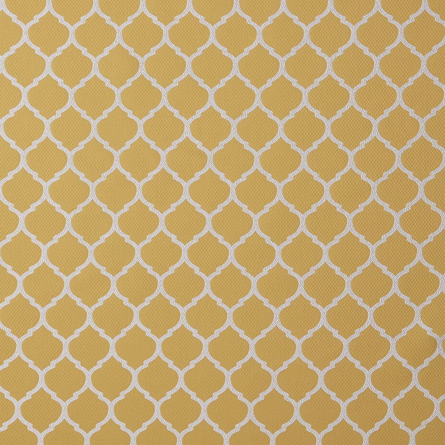 Sunflower yellow geometric fabric with small trellis motif and pale outlines
