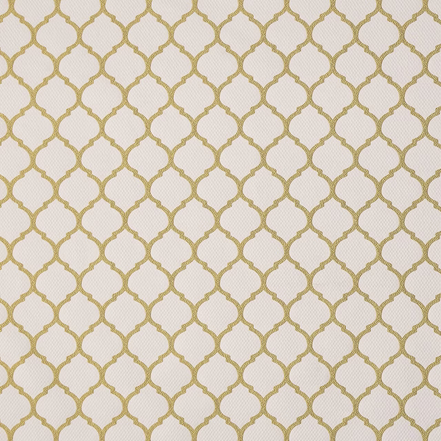 Pale fabric swatch with small yellow geometric lattice pattern