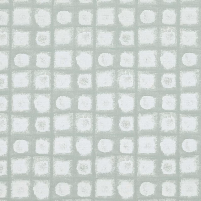 Pale sage green woven fabric with small square grid and cream blocks