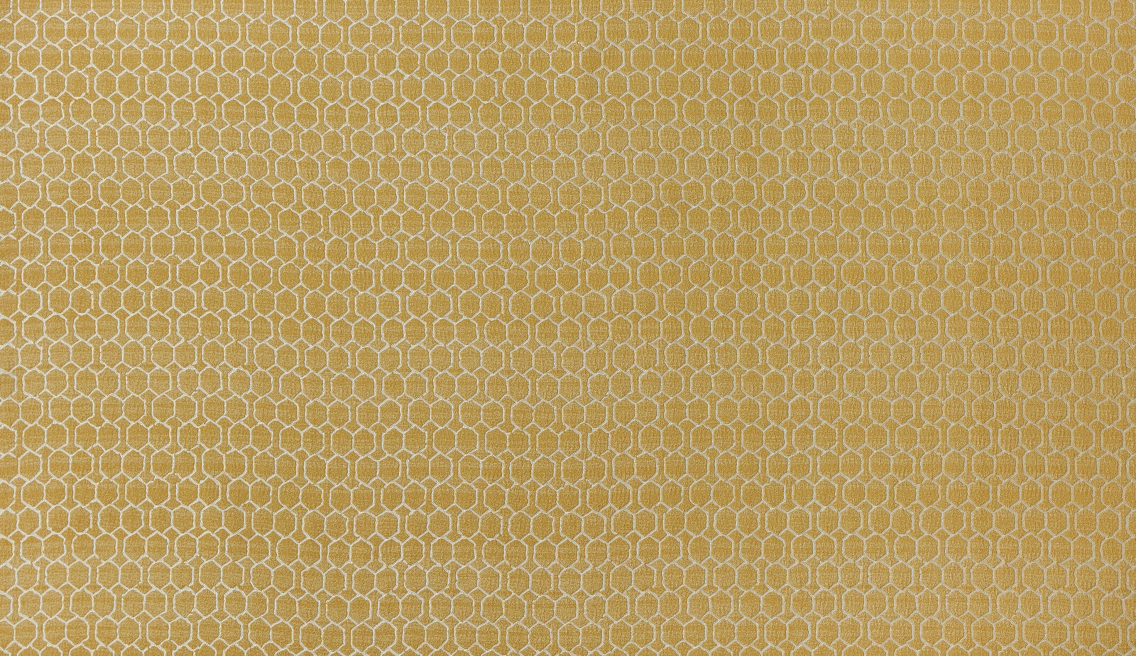 Warm sunflower-gold geometric woven fabric with a fine honeycomb lattice
