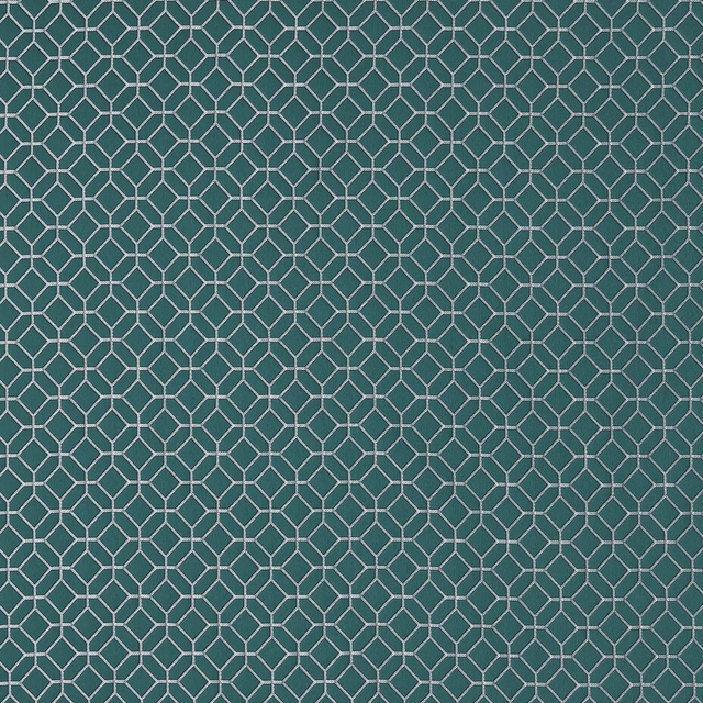 Small geometric lattice fabric in deep emerald green with pale outlined pattern