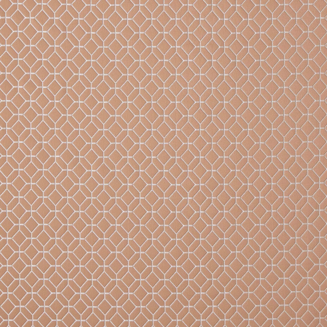Soft rose gold geometric lattice fabric swatch with a fine metallic sheen