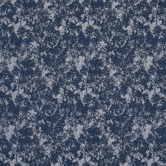 Deep indigo botanical weave with pale blue-grey foliage pattern