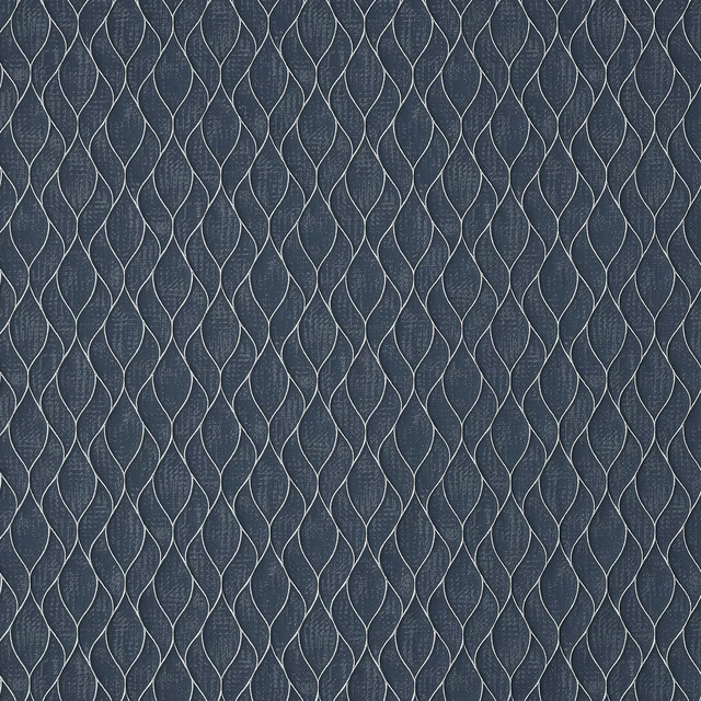 Deep indigo damask weave with тонal linear pattern and small-scale repeat