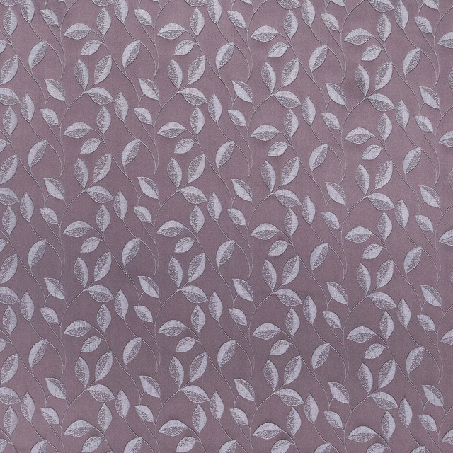 Dusty heather pink leaf-pattern woven fabric with small-scale botanical motif