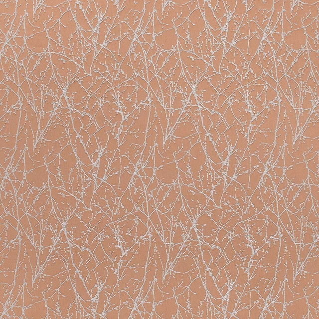 Rose gold terracotta fabric with fine pale vine-like textured weave