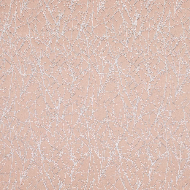 Soft shell pink textured weave with pale branching motif across the surface
