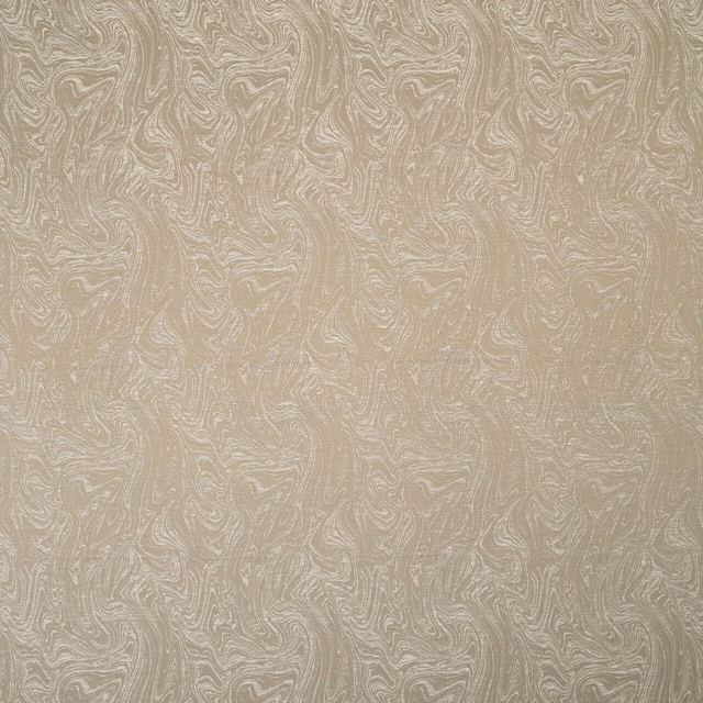 Warm caramel beige textured drapery fabric with subtle marbled swirls and soft sheen