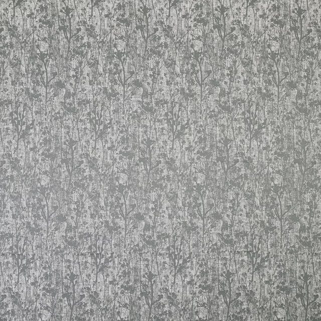 Grey botanical weave with fine branching stems on a textured ground