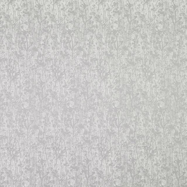 Pale silver-grey botanical woven fabric with delicate tonal texture